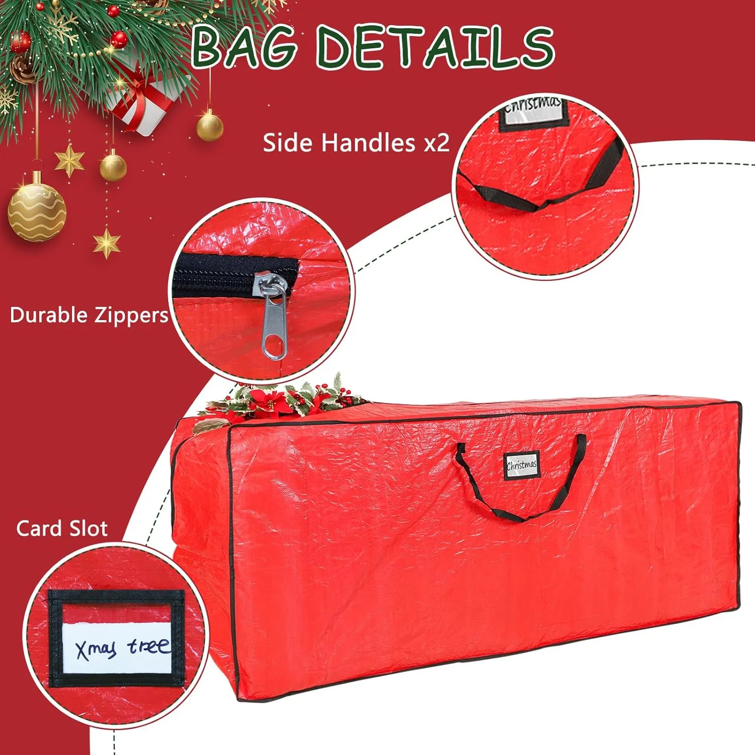 Falflor 4PCS Christmas Tree Storage Bag & Christmas Ornament Bag Sets Waterproof Xmas Ornament Storage Bag（Red）