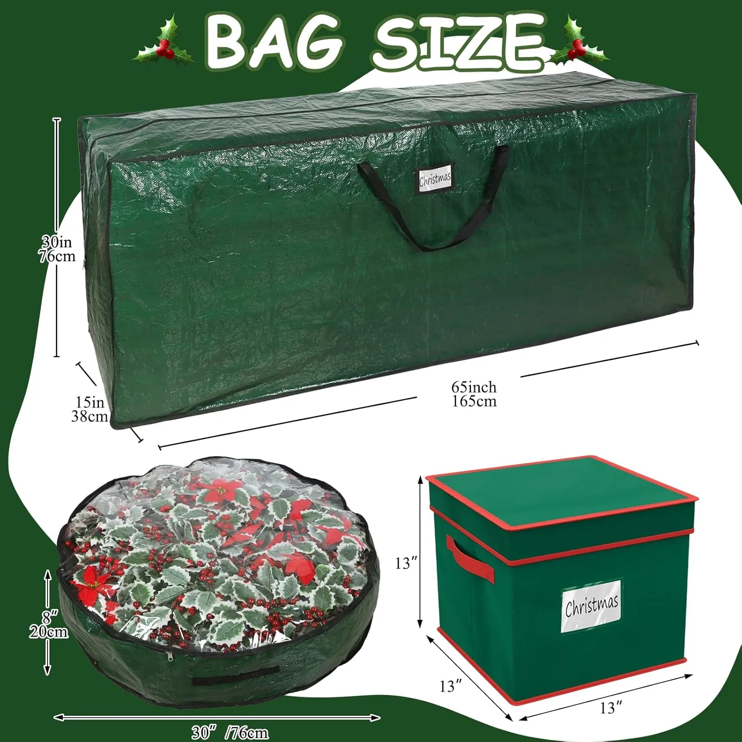 Falflor 4Pcs Christmas Tree Storage Bag&Ornament Organizer Box Holiday Storage Containers Christmas Wreath Storage Bag