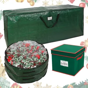 Falflor 4Pcs Christmas Tree Storage Bag&Ornament Organizer Box Holiday Storage Containers Christmas Wreath Storage Bag