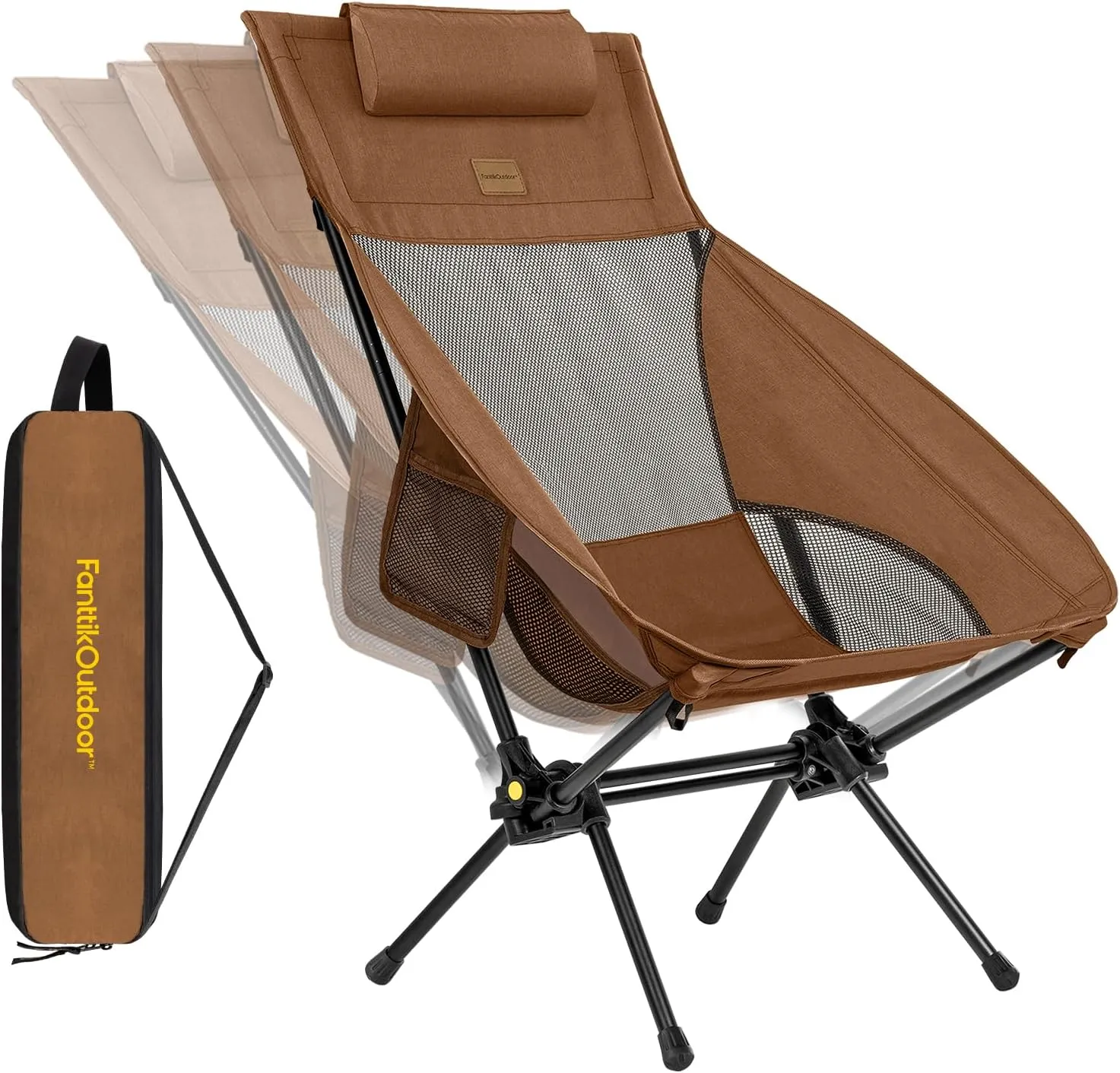FanttikOutdoor Zeta L8 Max Camping Chair, Portable & Lightweight, Multi-Angle Adjustable, Supports up to 250 lbs, Comfort-Driven Design, High Strength Camping Chair for Travel, Hiking, Fishing (Brown)