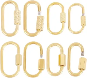 FASHEWELRY 8Pcs Assorted Mini Stainless Steel Screw Carabiner Lock Gold Carabiner Charms Oval Screw Lock Keychain Clasps for Jewelry Making Handbag Keychain DIY Accessory