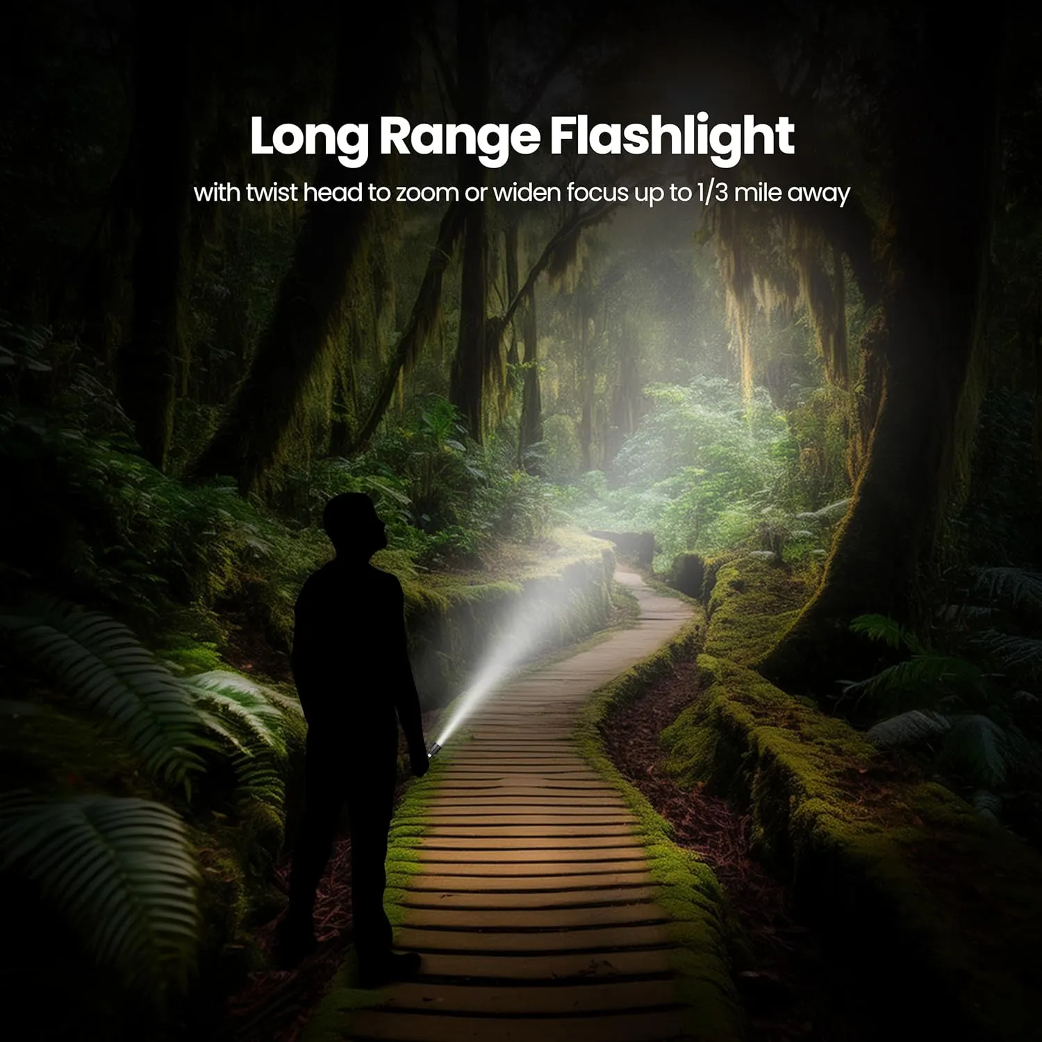 Feit Electric Long Range Flashlight, 1100 Lumens, Aircraft-Grade Aluminum, USB-C Rechargeable & AAA Compatible, Adjustable Focus, 3 Light Modes, Weather-Resistant, Built-in USB Port, FLR1100/LT/FLEX