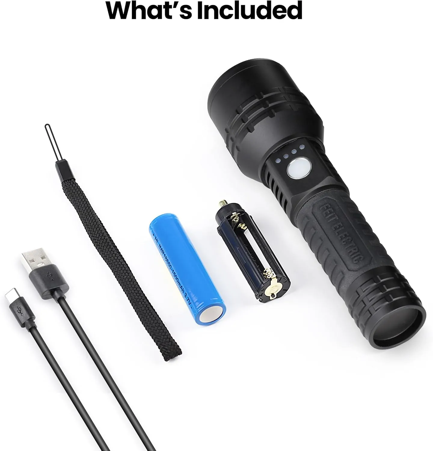 Feit Electric Long Range Flashlight, 1100 Lumens, Aircraft-Grade Aluminum, USB-C Rechargeable & AAA Compatible, Adjustable Focus, 3 Light Modes, Weather-Resistant, Built-in USB Port, FLR1100/LT/FLEX
