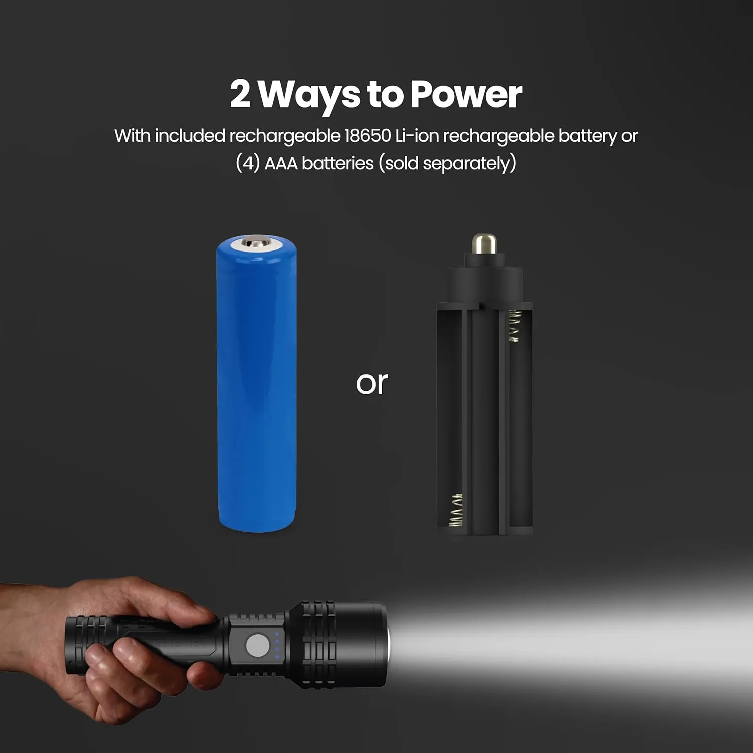 Feit Electric Long Range Flashlight, 1100 Lumens, Aircraft-Grade Aluminum, USB-C Rechargeable & AAA Compatible, Adjustable Focus, 3 Light Modes, Weather-Resistant, Built-in USB Port, FLR1100/LT/FLEX