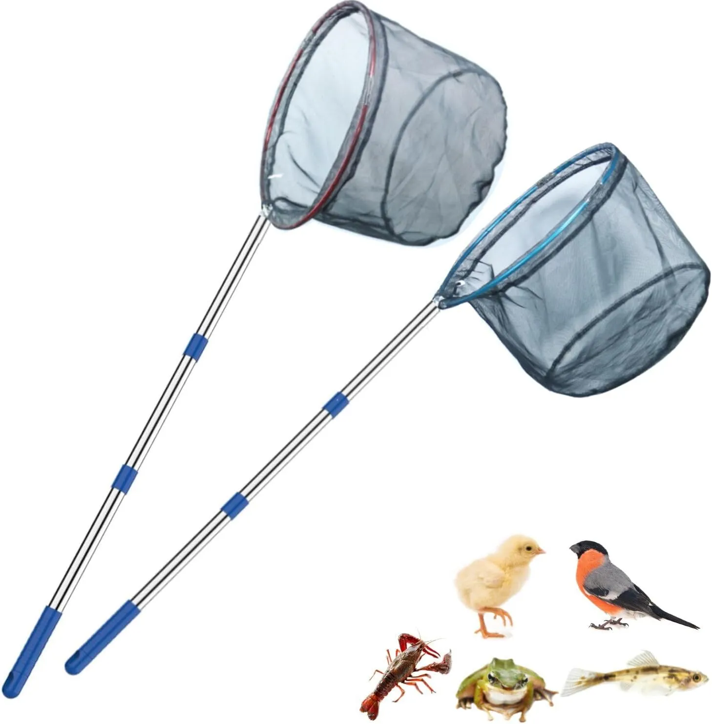 Fishing Net 2 Pack Retractable Lightweight Landing Net with Aluminum Rod Handle Kids Fishing Nets for Youth Catch and Release Butterfly Nets