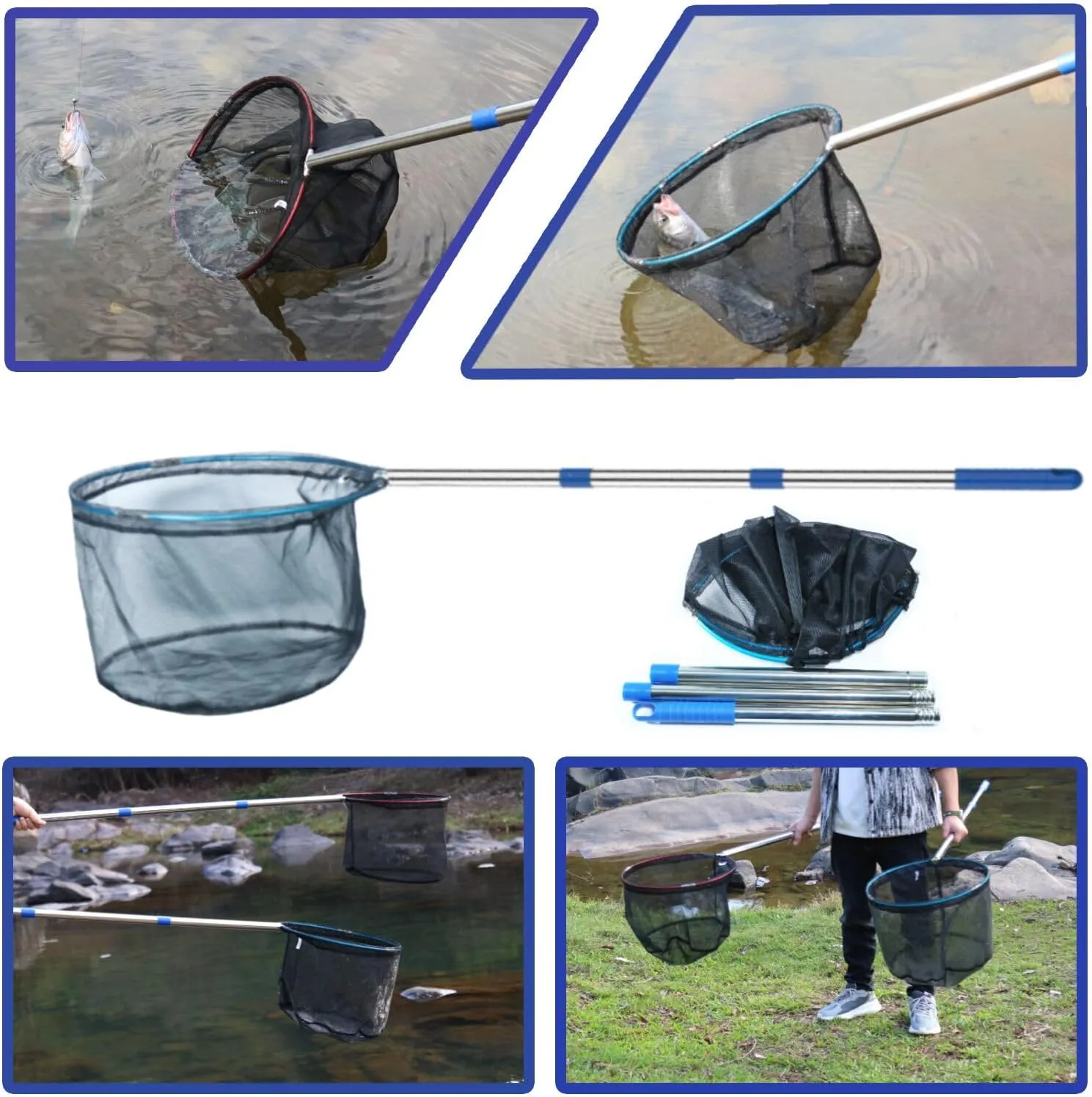 Fishing Net 2 Pack Retractable Lightweight Landing Net with Aluminum Rod Handle Kids Fishing Nets for Youth Catch and Release Butterfly Nets