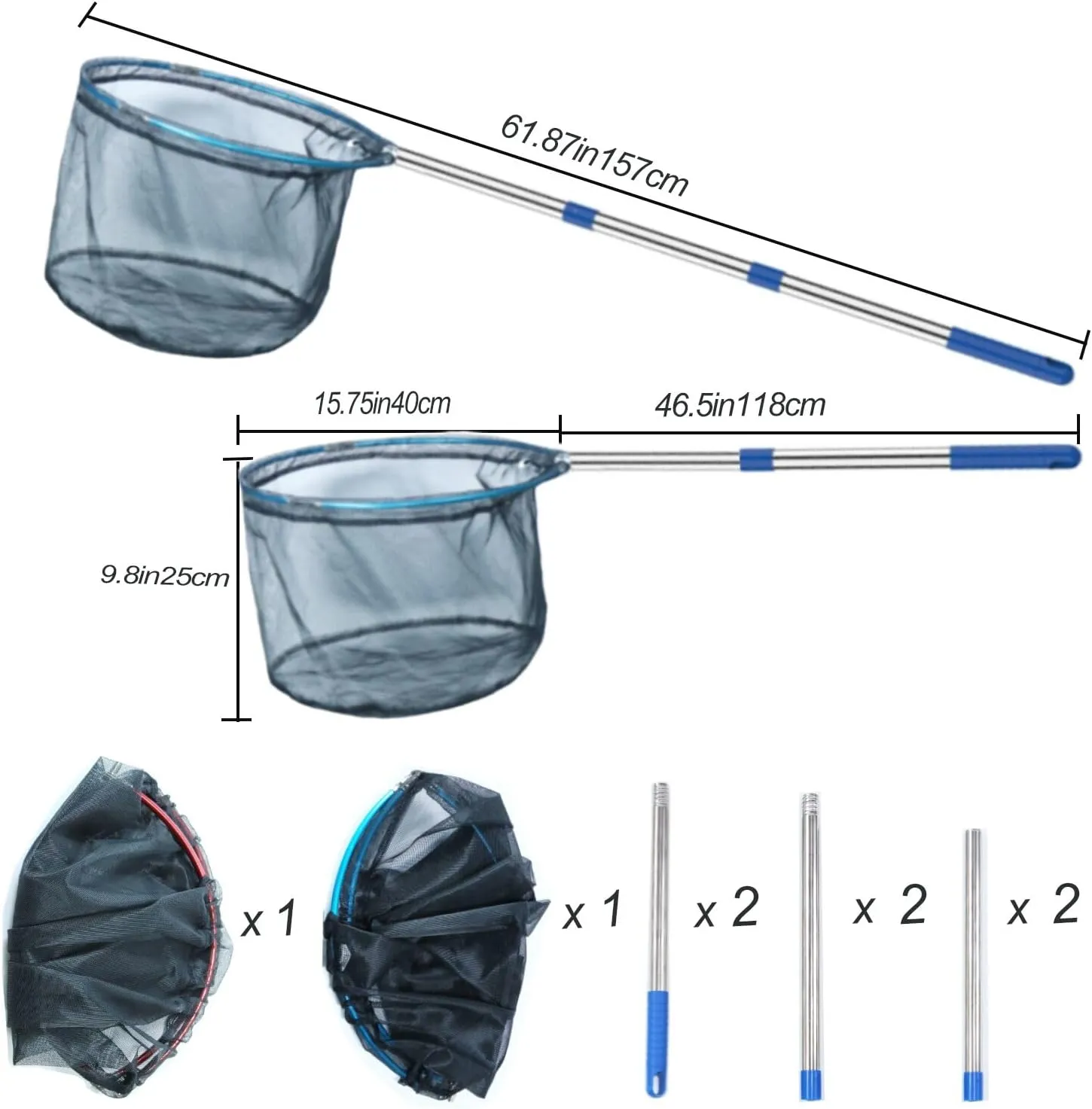 Fishing Net 2 Pack Retractable Lightweight Landing Net with Aluminum Rod Handle Kids Fishing Nets for Youth Catch and Release Butterfly Nets