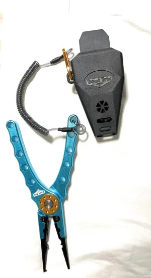 Fishing Pliers and Holster Case with Lanyard, Corrosion Resistant, Hook remover, Crimper, Aircraft Aluminum, 8 Inch Needle Nose, Stainless Steel Line Cutter, Braid Cutter, Blue, Boat Trix Branded