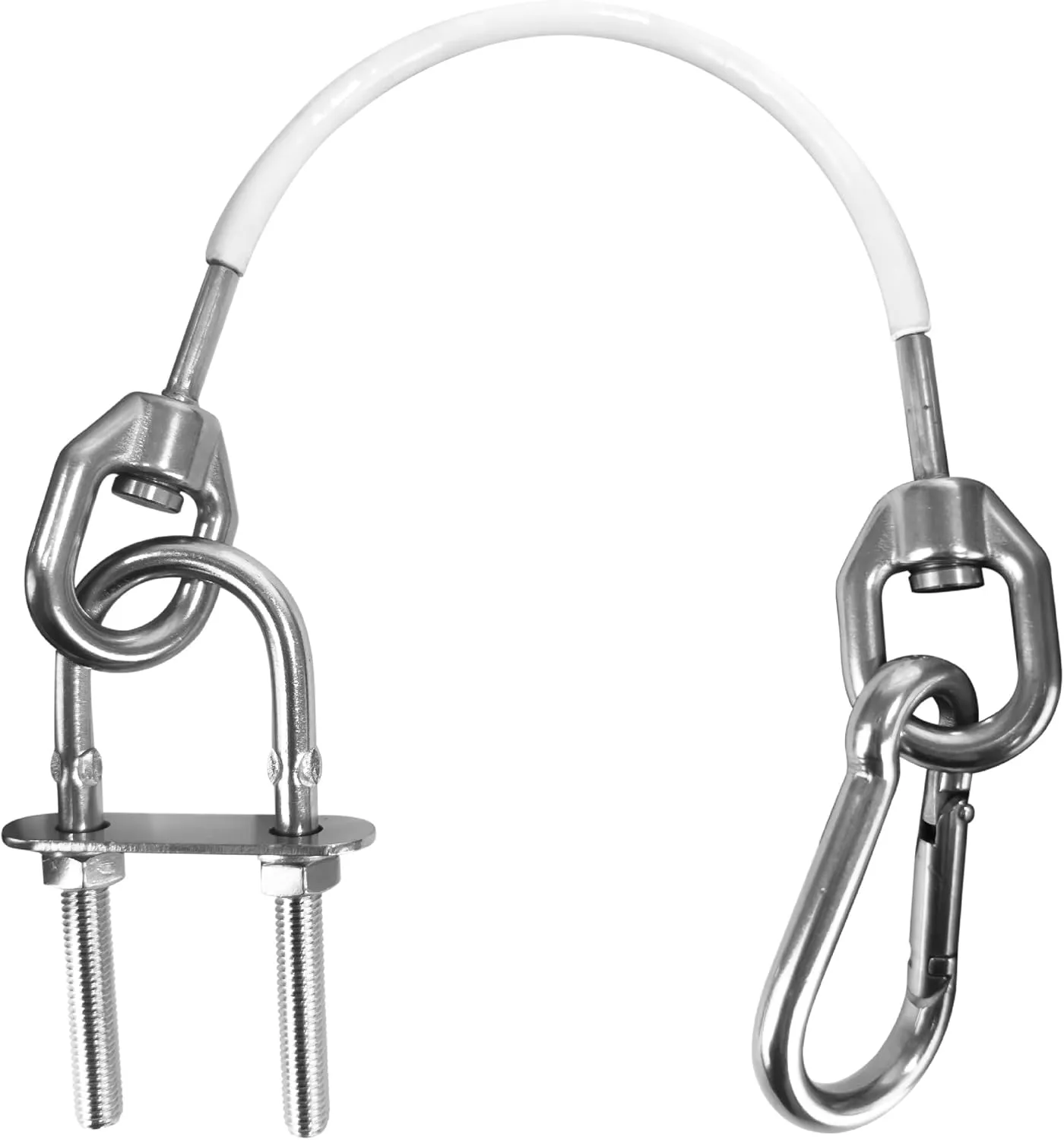 Five Oceans 12-Inch Anchor Safety Straps, Heavy Duty 7x19 PVC Coated Stainless Steel 6mm Wire Rope, Includes 5/16-Inch Carabiner Snap Hook and 5/16-Inch U-Bolt - FO4560