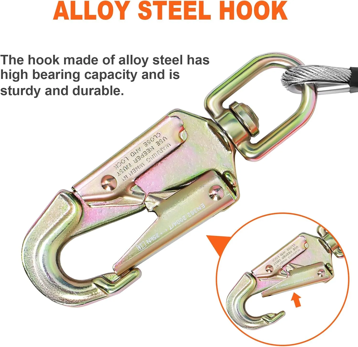Flip Line, Wire Core Flipline 1/2" X 14', Wire Core Flip Line Kit with Triple Lock Carabiner Adjuster, Steel Swivel Snap, Climbing Flipline for Fall Protection, Arborist, Tree Climbers