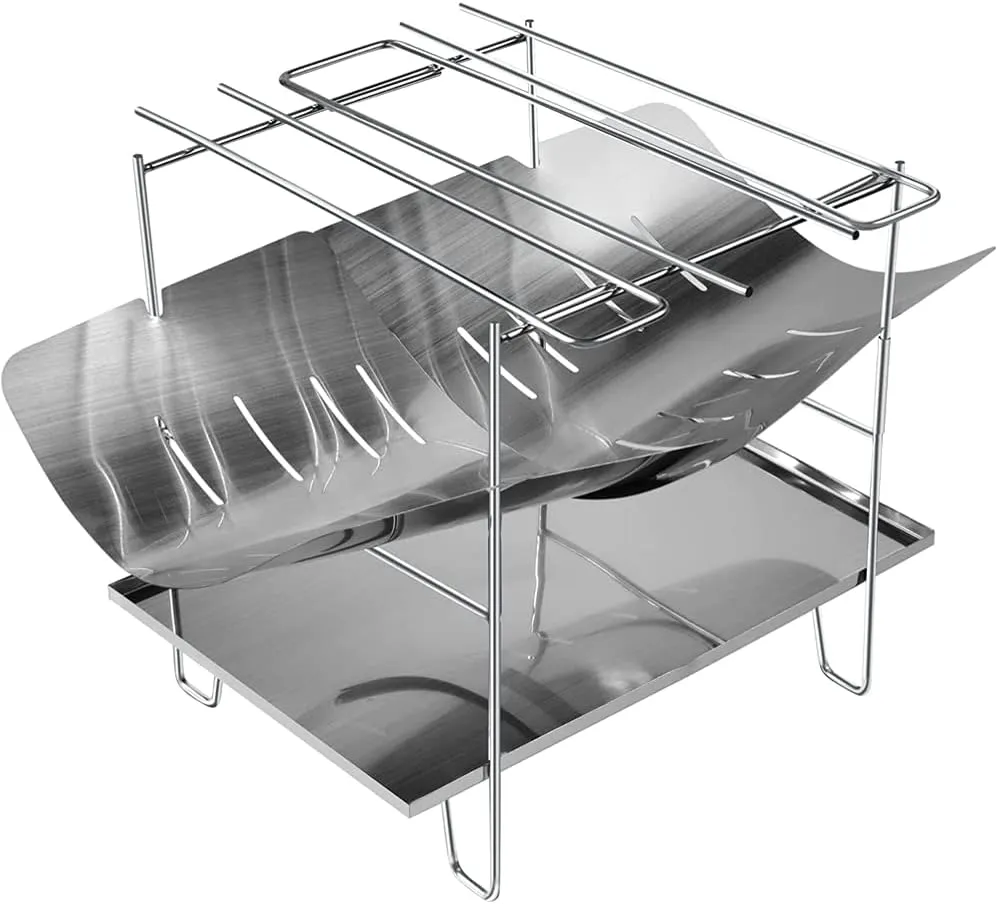 Folding campfire grill,Camping Fire Pit,outdoor wood stove burner, 304 stainless steel, suitable for outdoor camping and hiking, with ash chassis and storage bag