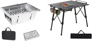 Folding IGT Camping Table with Extended Frames & BBQ IGT Camping Grill