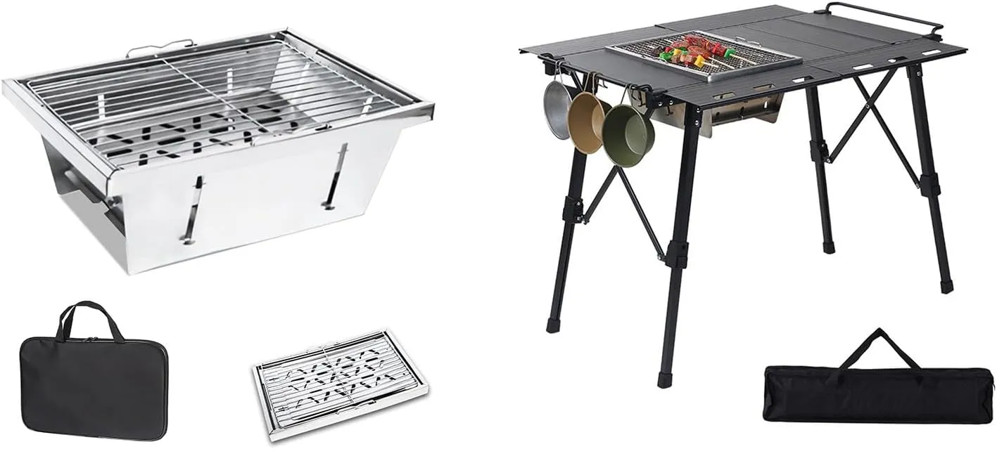 Folding IGT Camping Table with Extended Frames & BBQ IGT Camping Grill