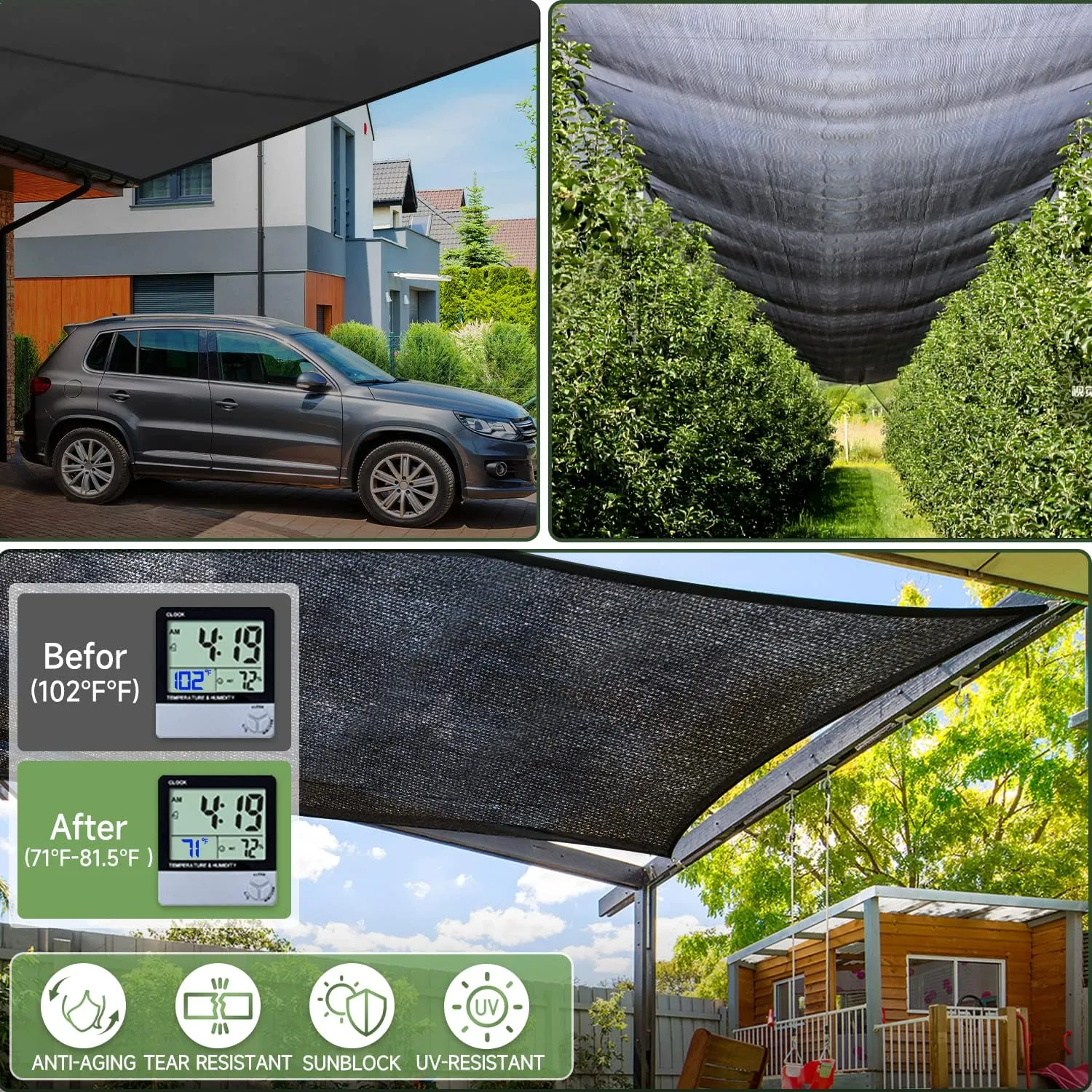 FOTMISHU 70% Shade Cloth 20ftx20ft Anti-Aging Sun Mesh UV Resistant Net, Sunblock Garden Tarp for Plant Cover, Greenhouse, Barn or Kennel, Flowers, Plants,