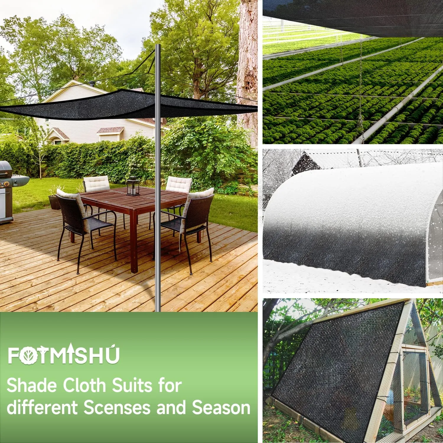 FOTMISHU 70% Shade Cloth 20ftx20ft Anti-Aging Sun Mesh UV Resistant Net, Sunblock Garden Tarp for Plant Cover, Greenhouse, Barn or Kennel, Flowers, Plants,