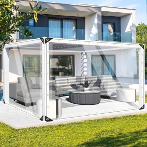 FoundGo 7' x 8'(2.1x2.4m) Clear Tarps PVC Vinyl Transparency Tarpaulin Glass with Golden Metal Grommets，Protects Against Water, UV-Ray, Tear, Cold Weather Resistan-1pc