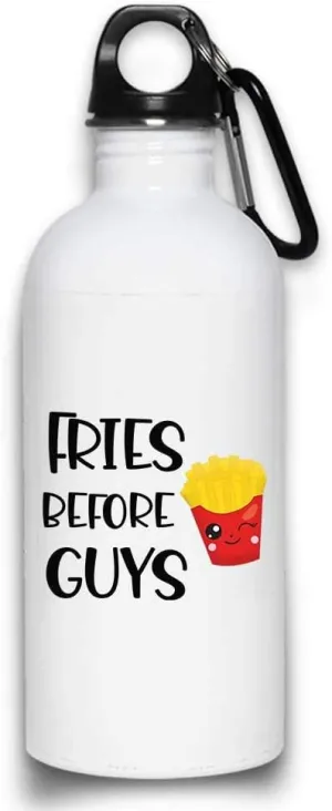 Fries Before Guys French Fry Water Bottle with with Screw top Lid Chips Fast Food | White Stainless Steel 20 Oz