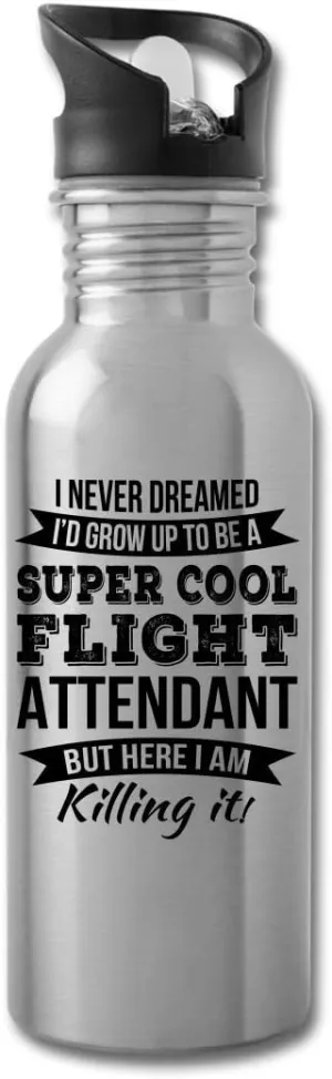 Funny Flight Attendant Gifts Water Bottle For Men Women New Job Appreciation 20 fl oz Bottle Silver