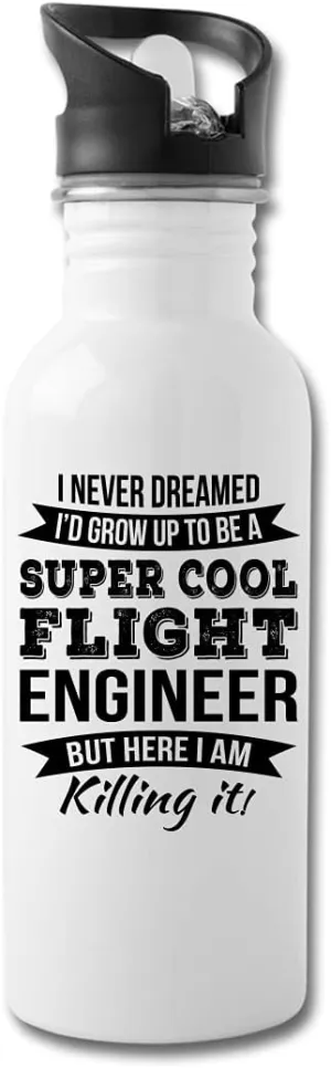 Funny Flight Engineer Gifts Water Bottle For Men Women New Job Appreciation 20 fl oz Bottle Silver White
