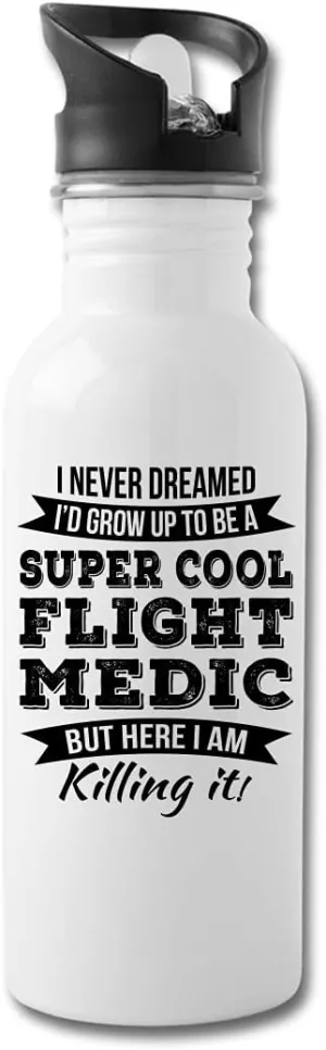 Funny Flight Medic Gifts Water Bottle For Men Women New Job Appreciation 20 fl oz Bottle Silver White