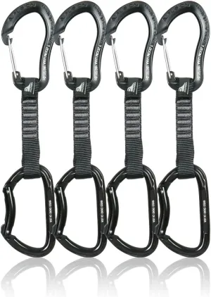 Fusion Climb 4-Pack 12cm Tactical Military Rescue Quickdraw Set with Techno Zoom Wire Gate Black/Vapor Bent Gate Black Carabiners