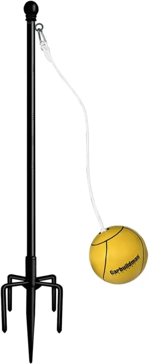Garbuildman Tetherball Set with Ball & Rope for Outdoor Backyard, Adjustable Tether Ball Pole with Reinforced 5-Prong Base for Playground, Outside Ball Games Sports for Kids & Adults, Black