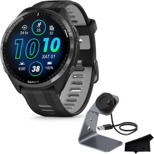 Garmin Forerunner 965 Advanced GPS Multisport Touchscreen Smartwatch, Black | Heart Rate Monitor, Training Stats, On-Device Workouts, Up to 13 Day Battery Life with Signature Series Charging Bundle