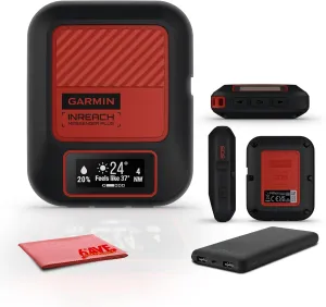 Garmin inReach Messenger Plus, SOS Handheld Satellite Communicator with Photo, Text & Voice Messaging Without Cell Service, 25 Days Battery Life, Bundle with Accessories