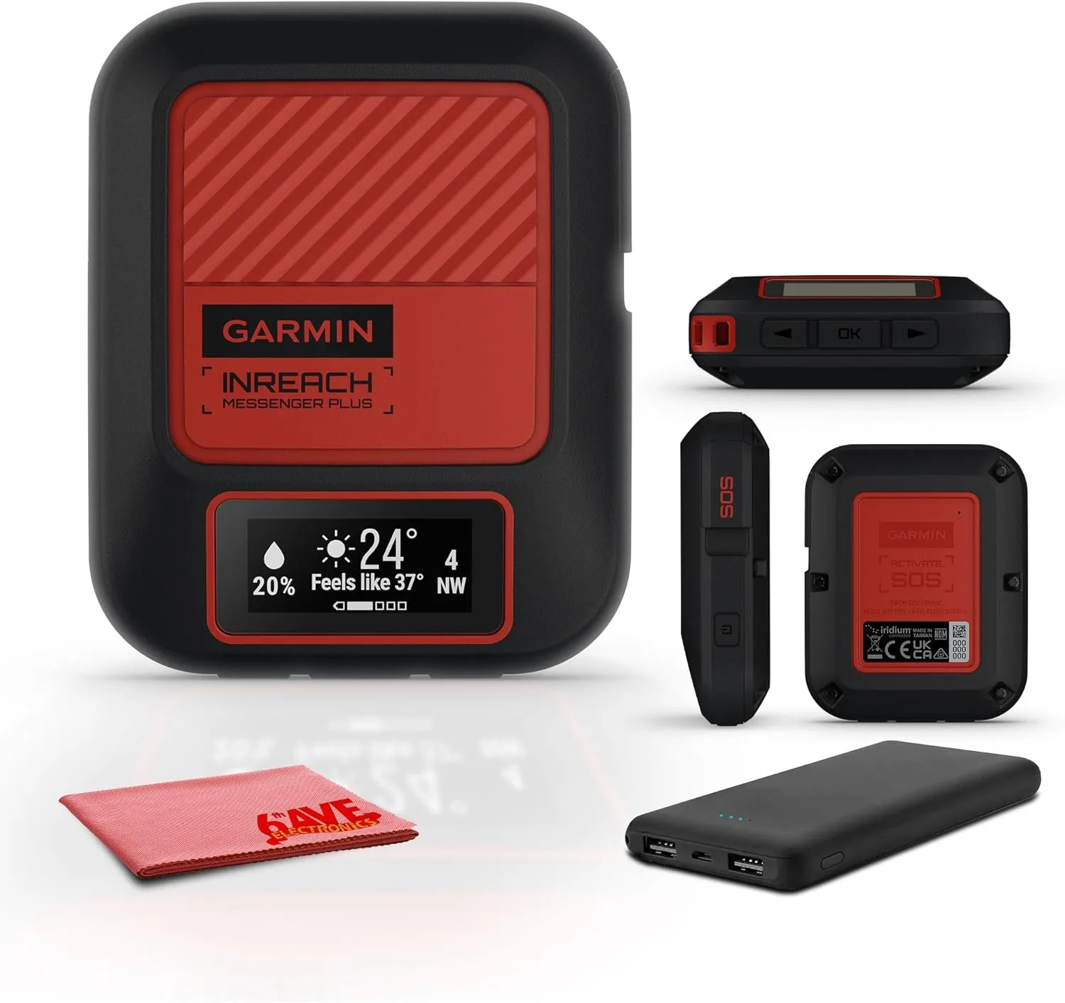 Garmin inReach Messenger Plus, SOS Handheld Satellite Communicator with Photo, Text & Voice Messaging Without Cell Service, 25 Days Battery Life, Bundle with Accessories