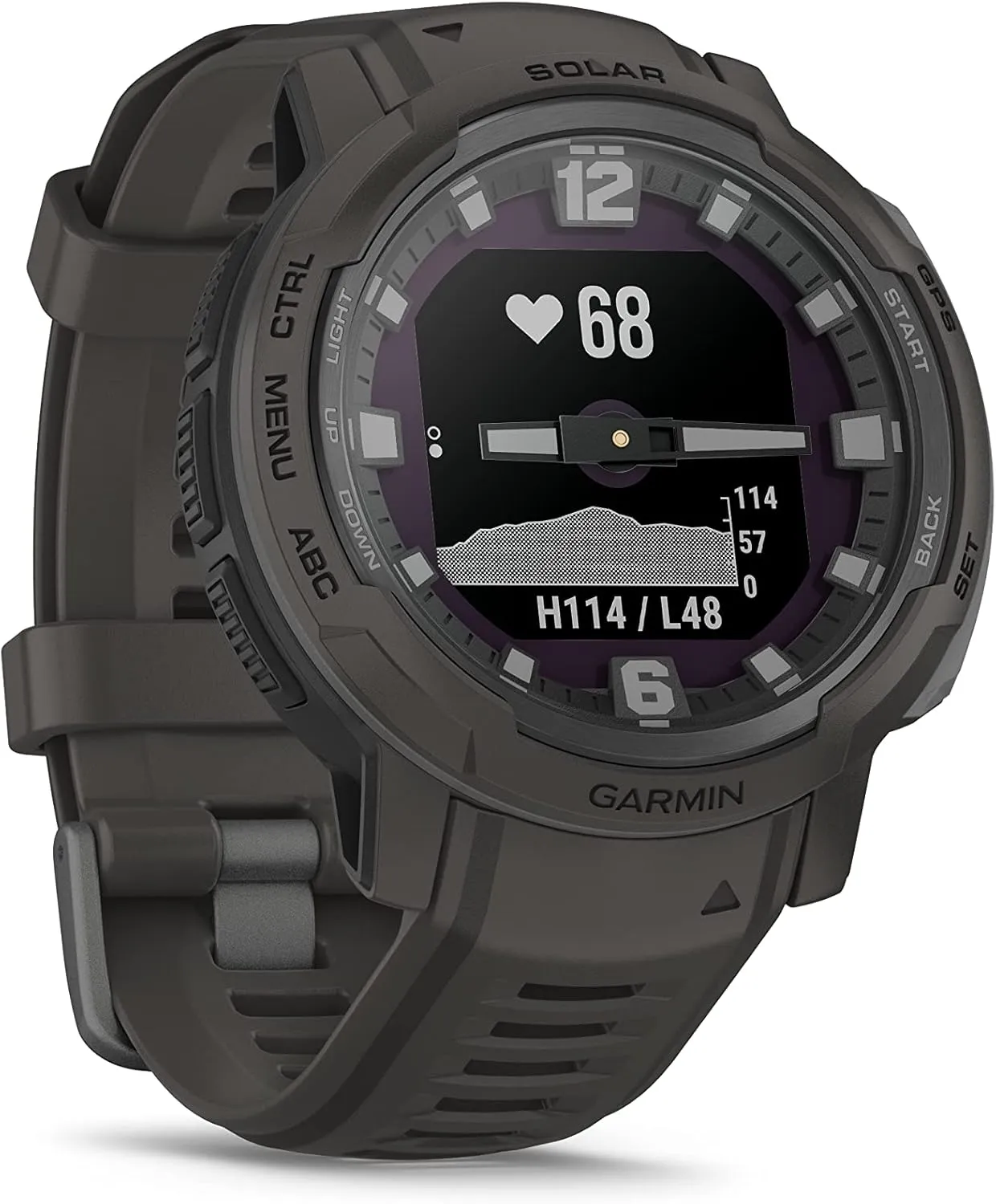 Garmin Instinct Crossover Solar, Rugged Hybrid Multisport GPS Smartwatch, Graphite | Heart Rate Monitor, Analog Hands, Digital Display, Up to 28 Day Battery Life with Signature Series Charging Bundle