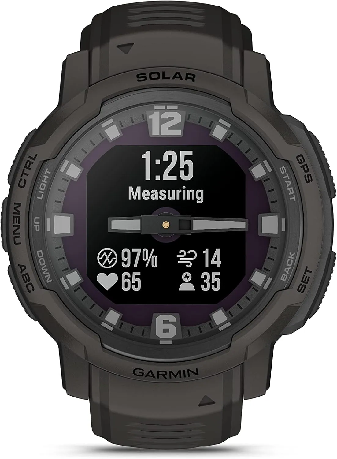 Garmin Instinct Crossover Solar, Rugged Hybrid Multisport GPS Smartwatch, Graphite | Heart Rate Monitor, Analog Hands, Digital Display, Up to 28 Day Battery Life with Signature Series Charging Bundle