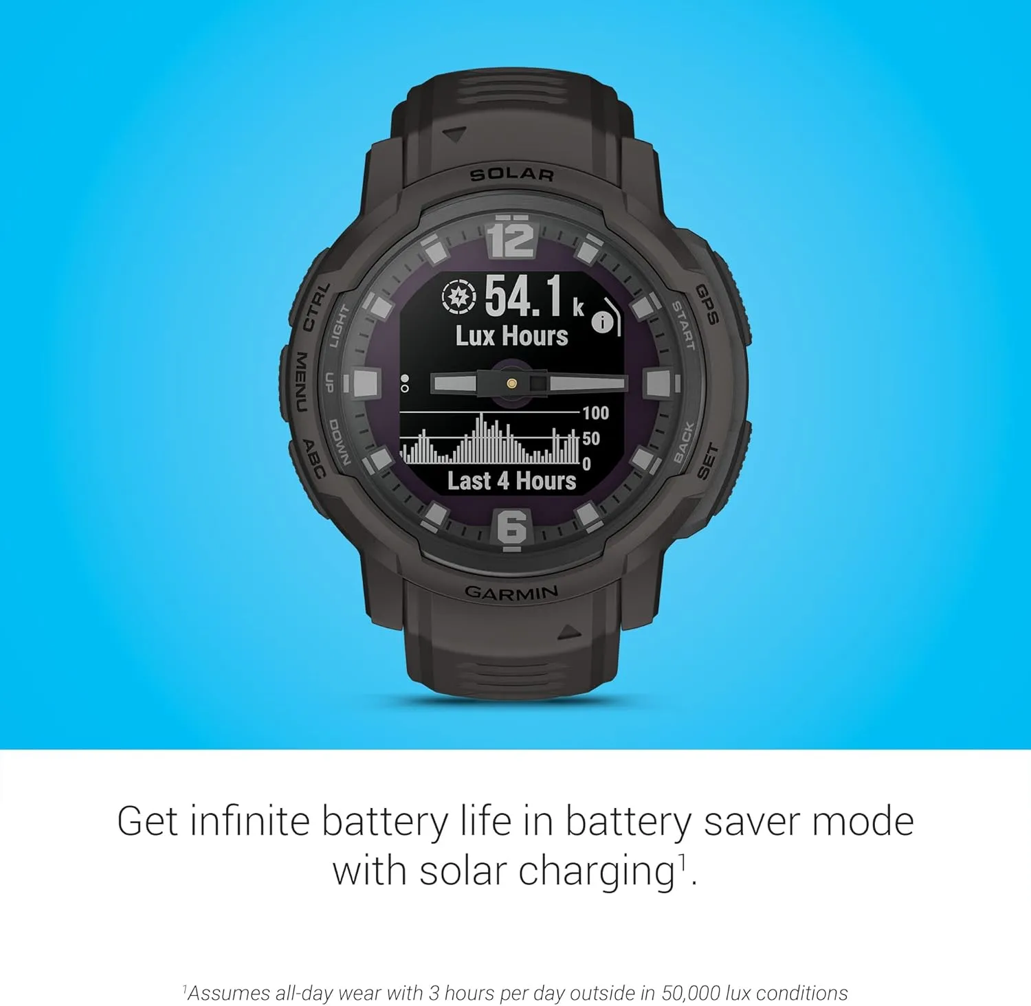 Garmin Instinct Crossover Solar, Rugged Hybrid Smartwatch with Solar Charging Capabilities, Analog Hands and Digital Display, Graphite, Adjustable (Renewed)