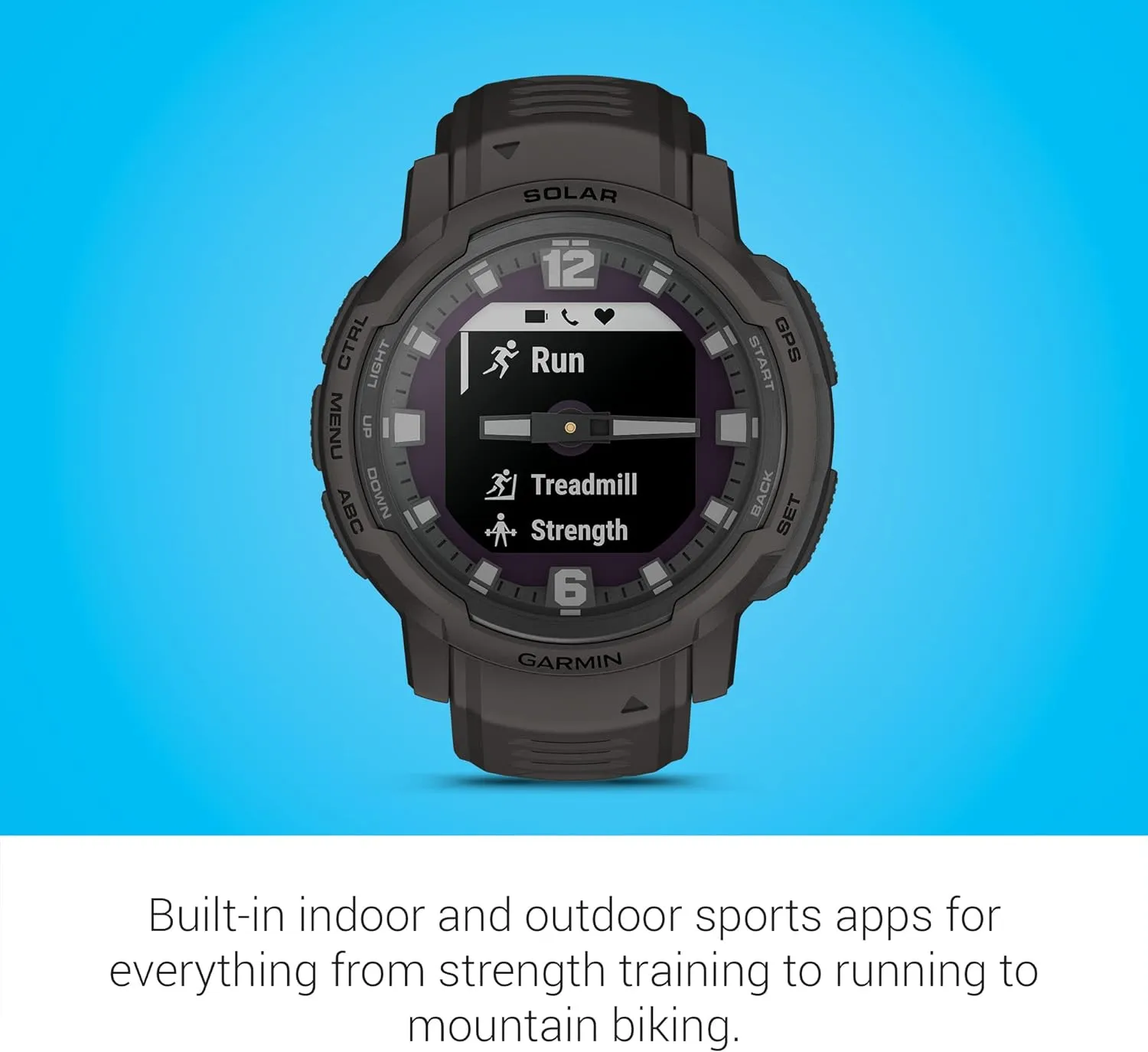 Garmin Instinct Crossover Solar, Rugged Hybrid Smartwatch with Solar Charging Capabilities, Analog Hands and Digital Display, Graphite, Adjustable (Renewed)
