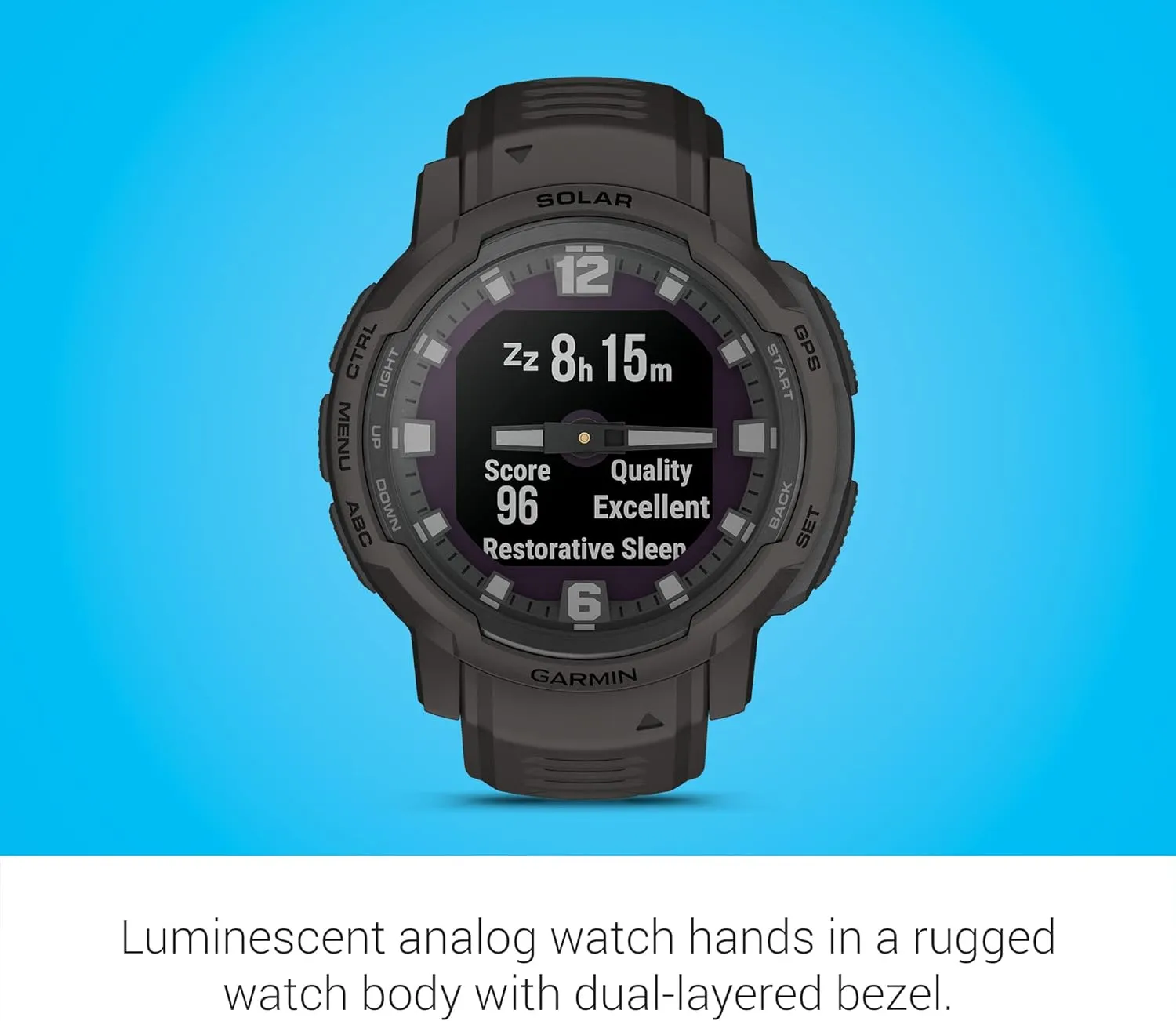 Garmin Instinct Crossover Solar, Rugged Hybrid Smartwatch with Solar Charging Capabilities, Analog Hands and Digital Display, Graphite, Adjustable (Renewed)