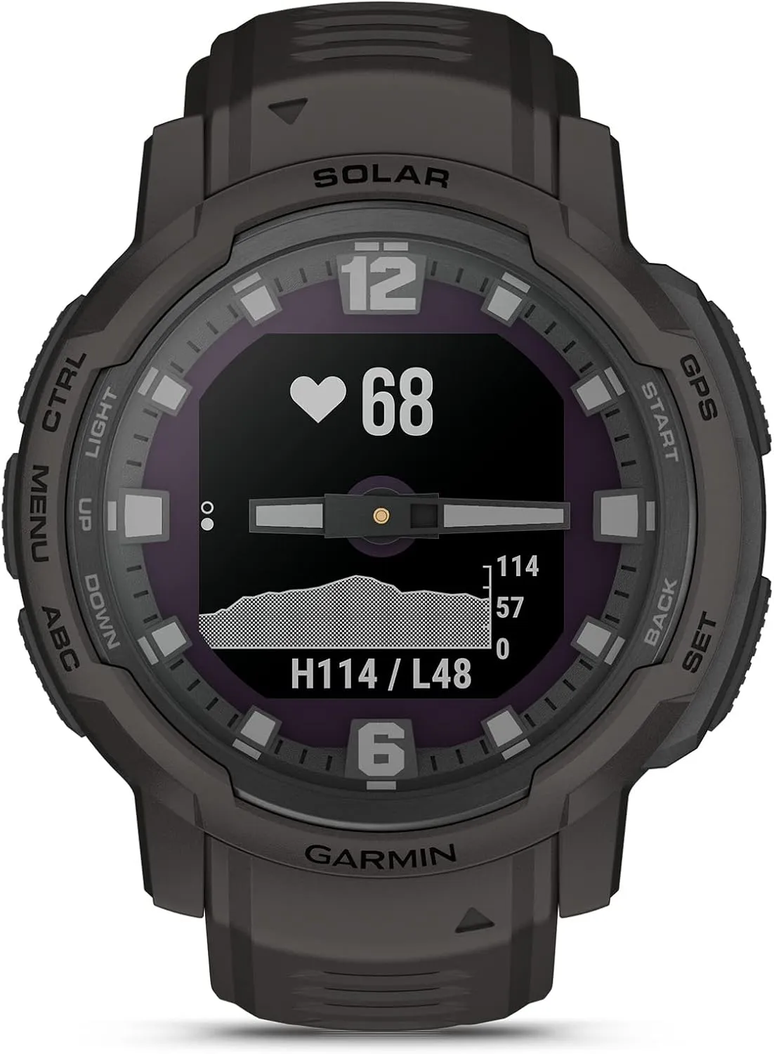 Garmin Instinct Crossover Solar, Rugged Hybrid Smartwatch with Solar Charging Capabilities, Analog Hands and Digital Display, Graphite, Adjustable (Renewed)