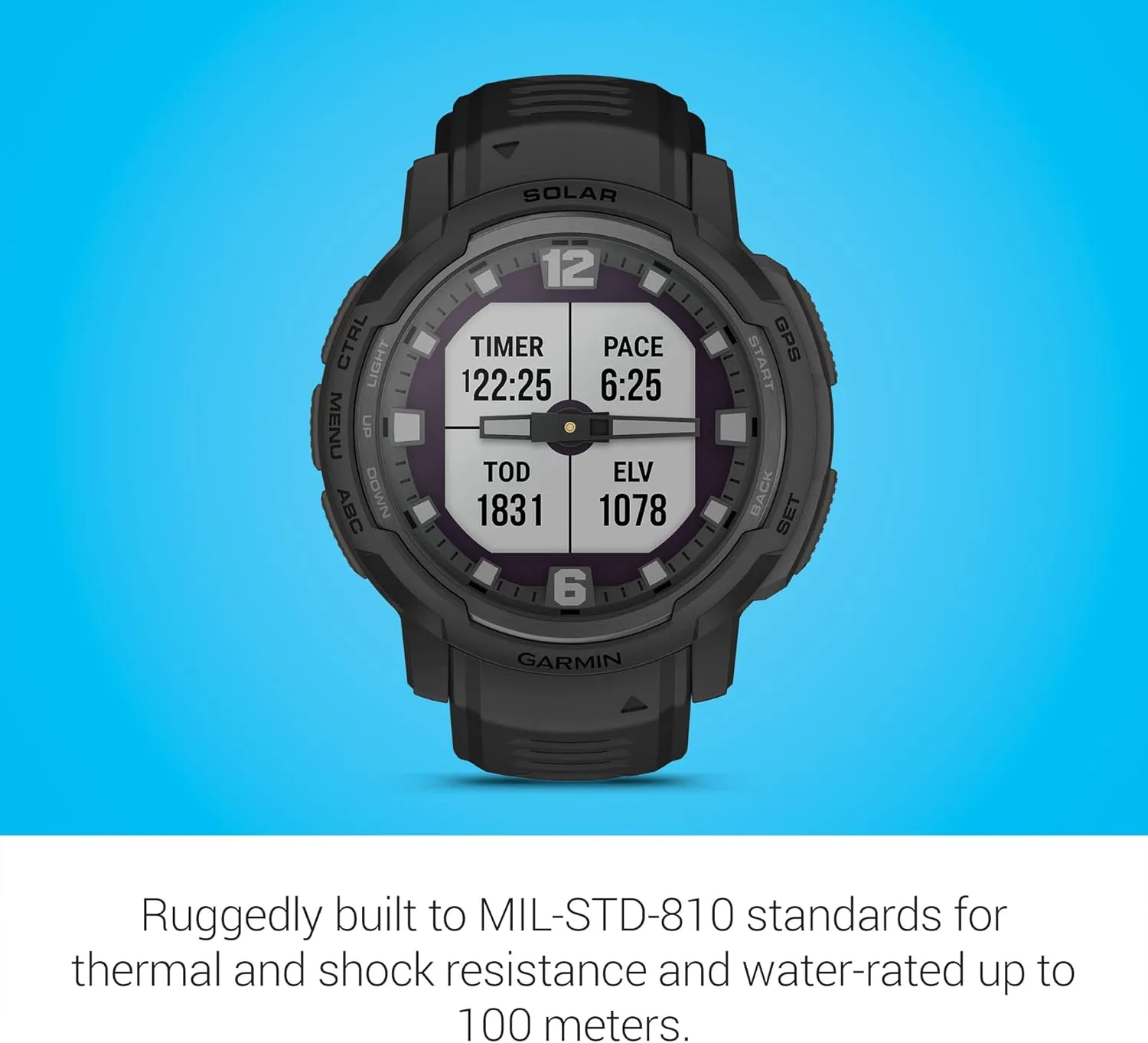 Garmin Instinct Crossover Solar - Tactical Edition, Rugged Hybrid Smartwatch with Solar Charging Capabilities, Tactical-Specific Features, Analog Hands and Digital Display, Black