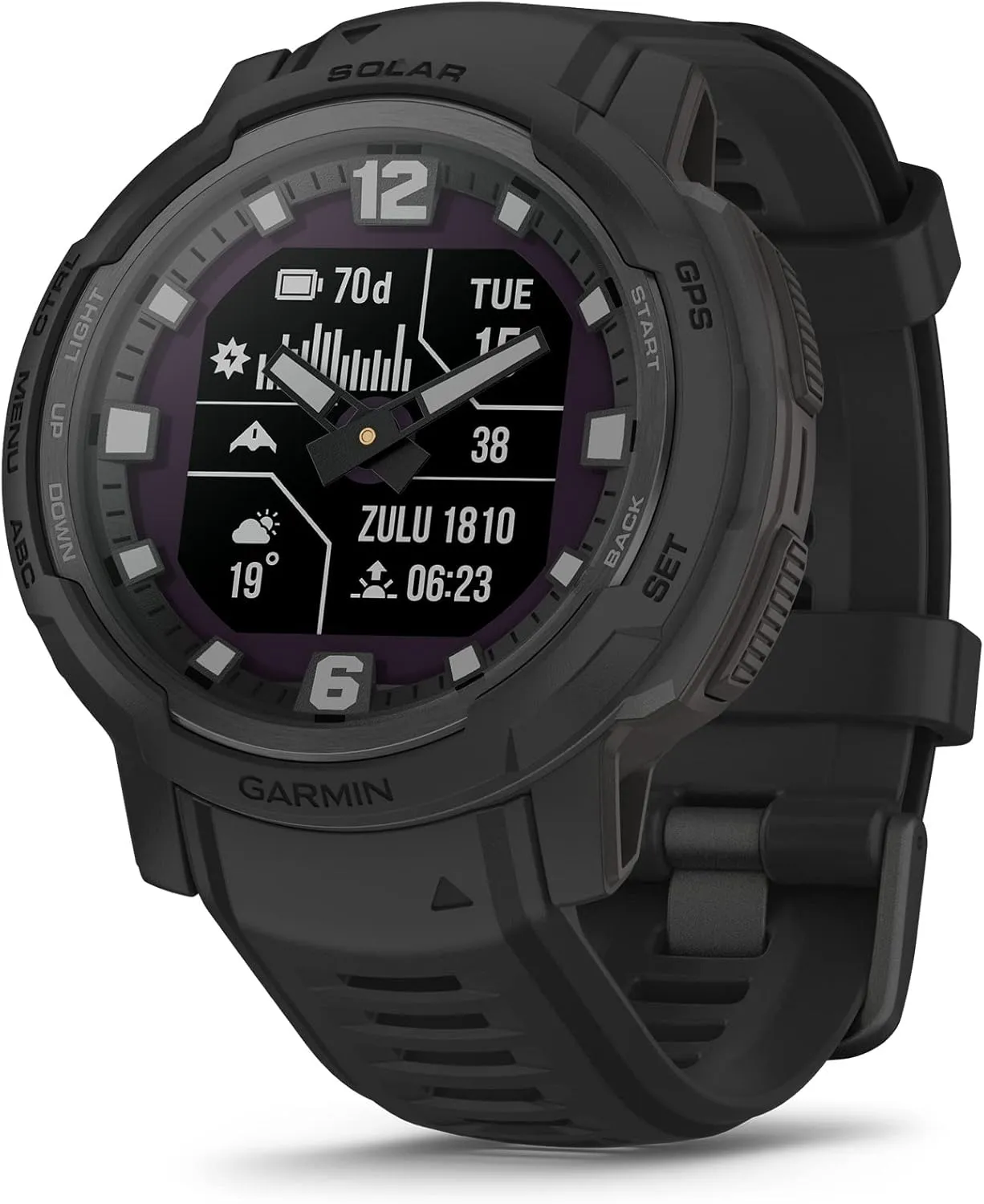 Garmin Instinct Crossover Solar - Tactical Edition, Rugged Hybrid Smartwatch with Solar Charging Capabilities, Tactical-Specific Features, Analog Hands and Digital Display, Black