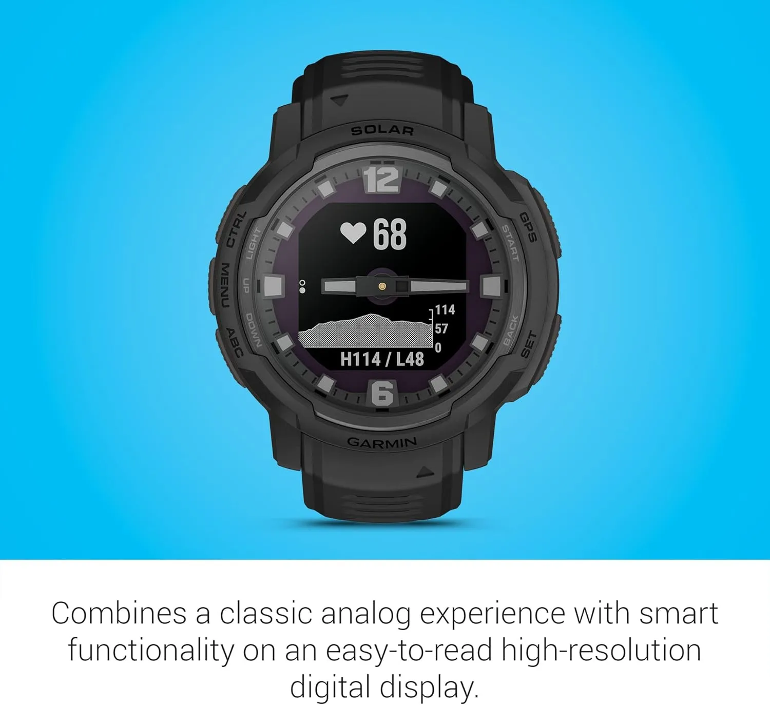 Garmin Instinct Crossover Solar - Tactical Edition, Rugged Hybrid Smartwatch with Solar Charging Capabilities, Tactical-Specific Features, Analog Hands and Digital Display, Black
