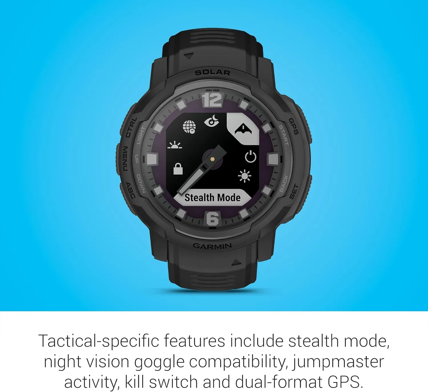 Garmin Instinct Crossover Solar - Tactical Edition, Rugged Hybrid Smartwatch with Solar Charging Capabilities, Tactical-Specific Features, Analog Hands and Digital Display, Black
