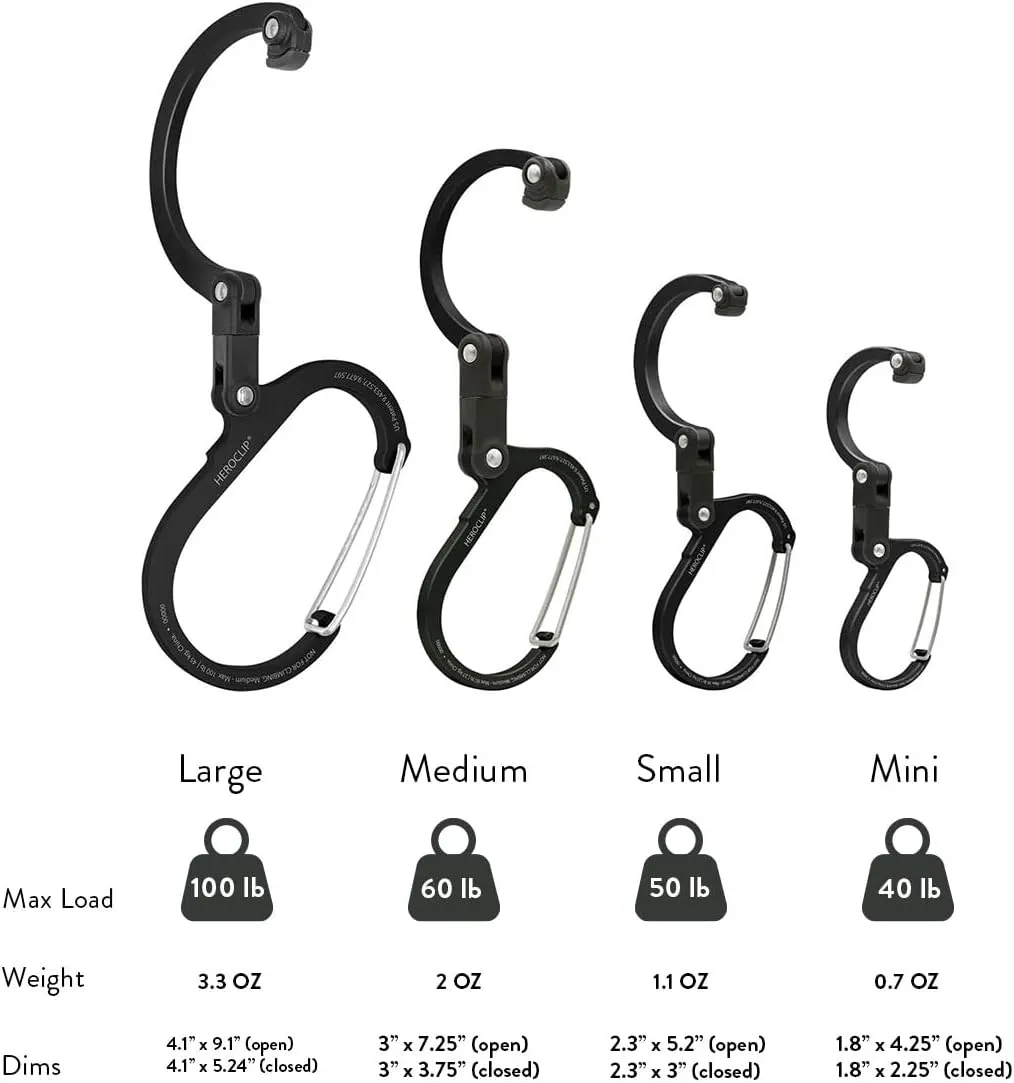 GEAR AID HEROCLIP 360° Swivel Carabiner Gear Clip and Hook (Medium) for Camping, Backpack, Suitcases and Garage Organization