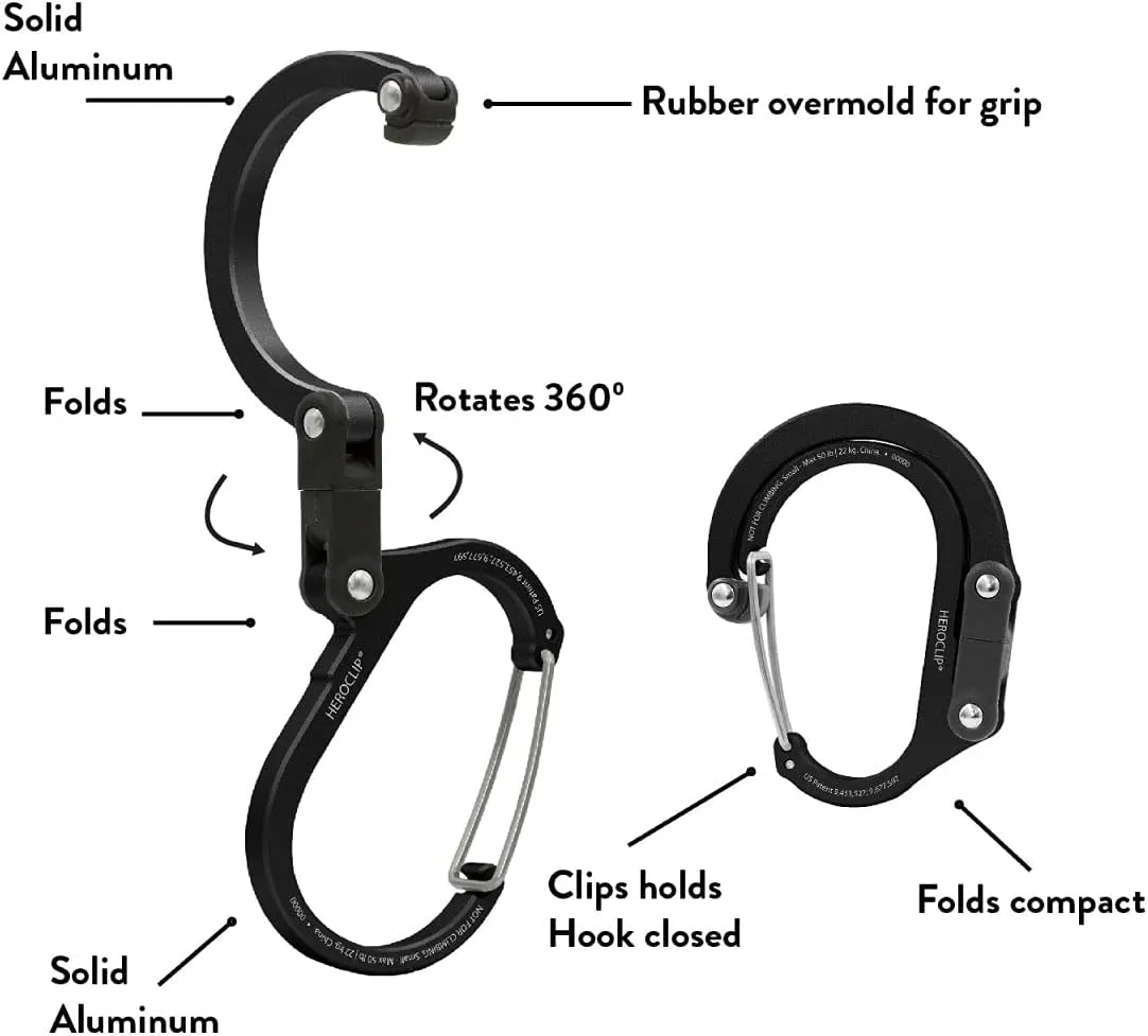 GEAR AID HEROCLIP 360° Swivel Carabiner Gear Clip and Hook (Medium) for Camping, Backpack, Suitcases and Garage Organization