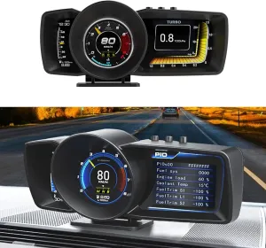 Geloo Car HUD Head Up Display with OBD2   GPS Dual System Digtial Speedometer with 3 LCD Screens A600 Multi-Function Dashboard Computer OBD Mode only for 2012 and Later Cars, GPS Mode for All Cars