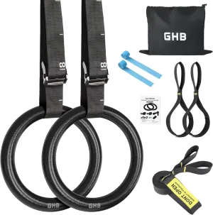 GHB Gymnastic Rings Gym Rings 1.1" Olympic Rings Adjustable Straps Pull Up Rings Sets for Workout Bodyweight Fitness Training
