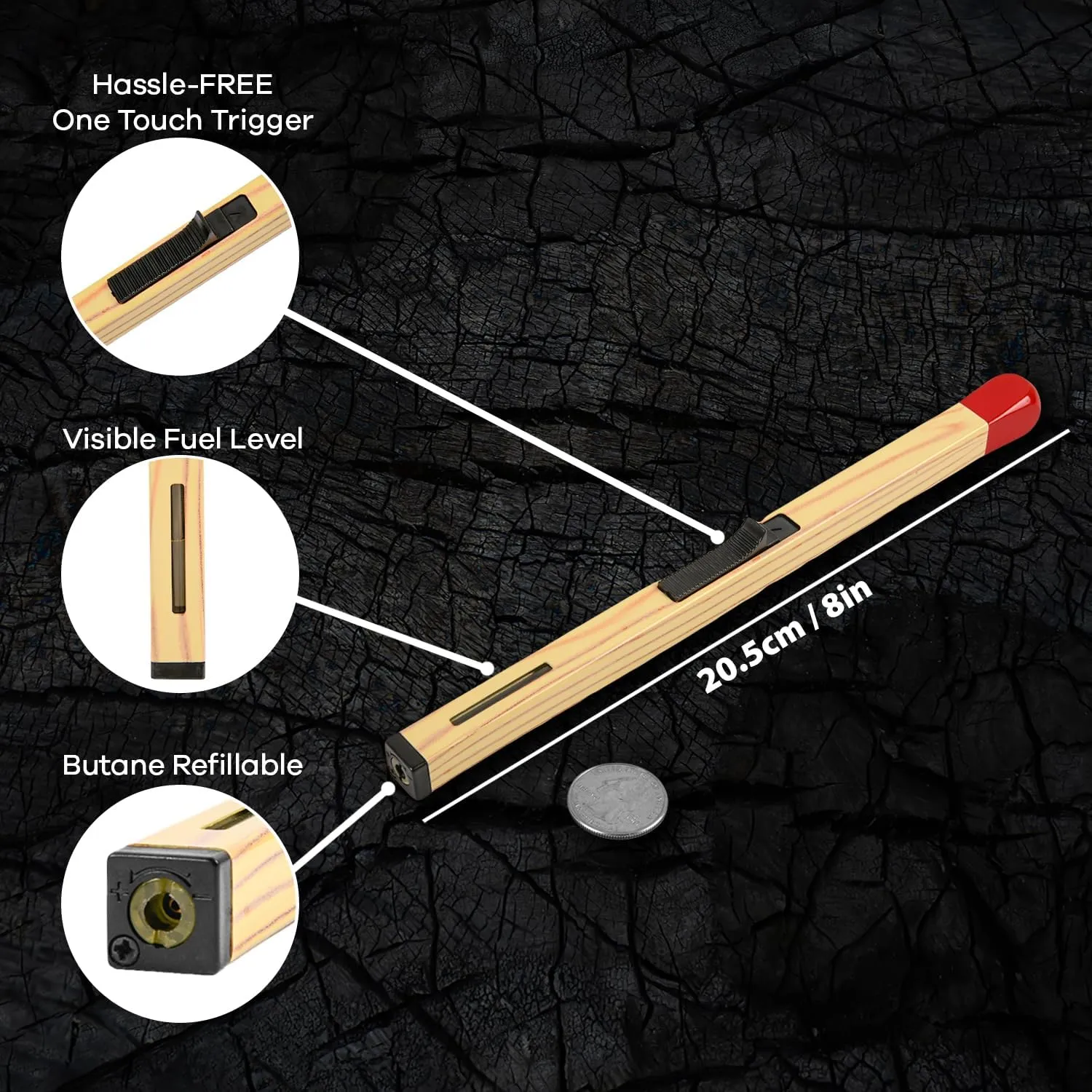 Giant Match Stick Shaped Multipurpose Butane Refillable Lighter (4 Pack)