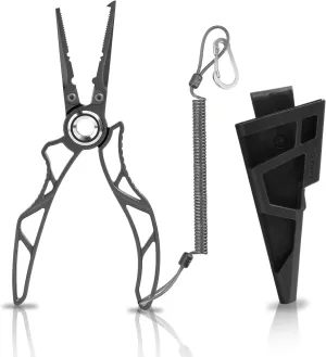 Gomexus 7 Inch Fishing Pliers and Titanium Plating, Saltwater Resistant Fishing Gear, Line Cutter, Hook Remover, Stainless Steel Split Ring Pliers with Carbide Blade-EXOSKELETON 7"