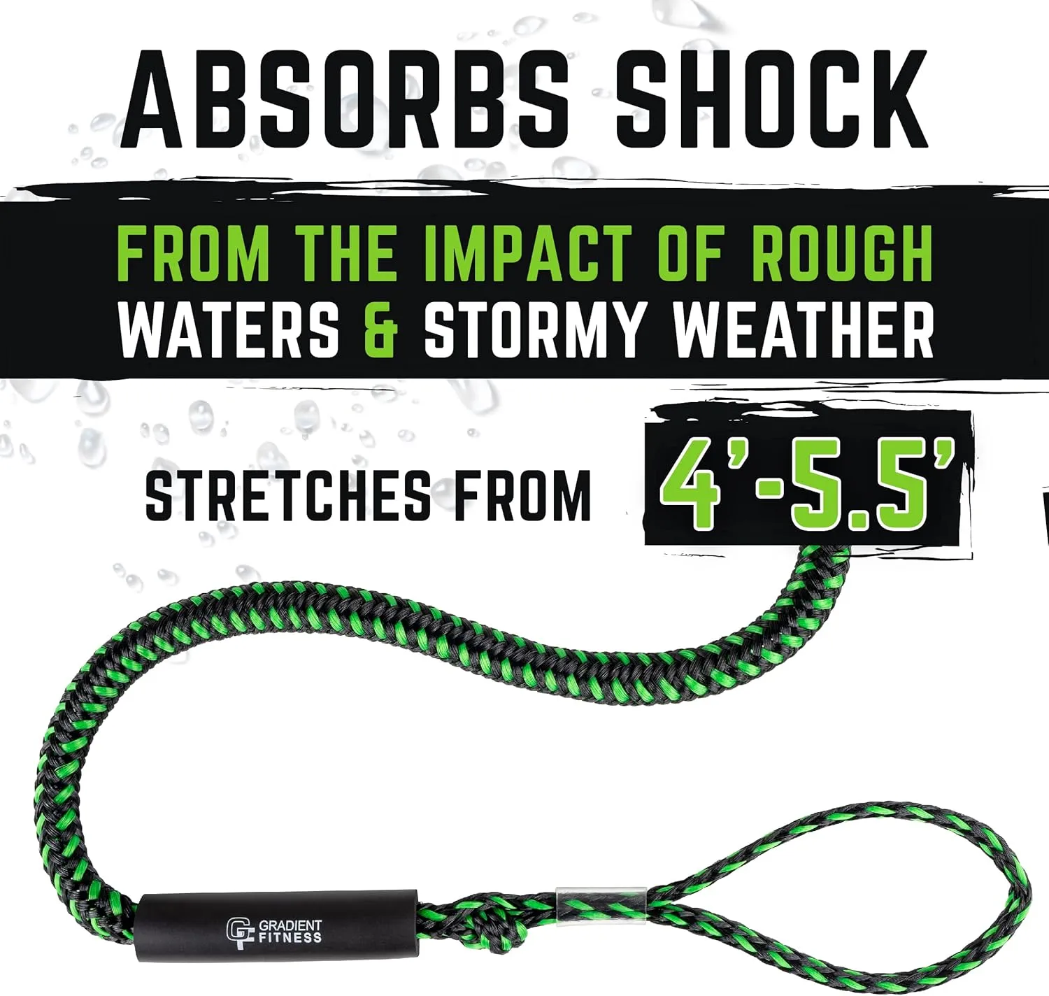 Gradient Fitness Bungee Dock Line | Marine Rope Boat Dock Lines Make Docking & Boarding Easy for Jetski, Kayak, Pontoon. Boat Accessories Stretch 4'-5.5'. Mooring Boat Rope Absorbs Shock