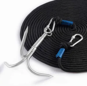 Grappling Hook with Rope-Includes Nylon Rope 6/8/10mm 50FT,Large Grapple Hook(Heavy Duty) and Double Carabiner,for Magnet Fishing/Drag/Tree Limb Removal