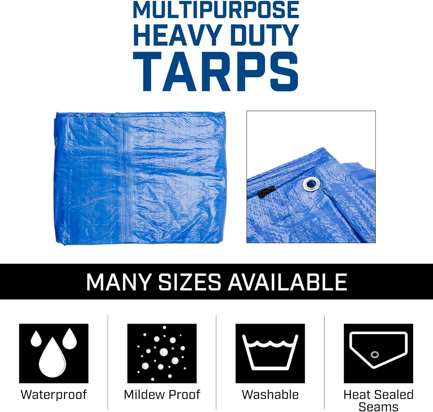 Grizzly Tarps by B-Air 14' x 30' Large Multi-Purpose Waterproof Heavy Duty Poly Tarp with Grommets Every 36", 8x8 Weave, 5 Mil Thick, for Home, Boats, Cars, Camping, Protective Cover, Blue