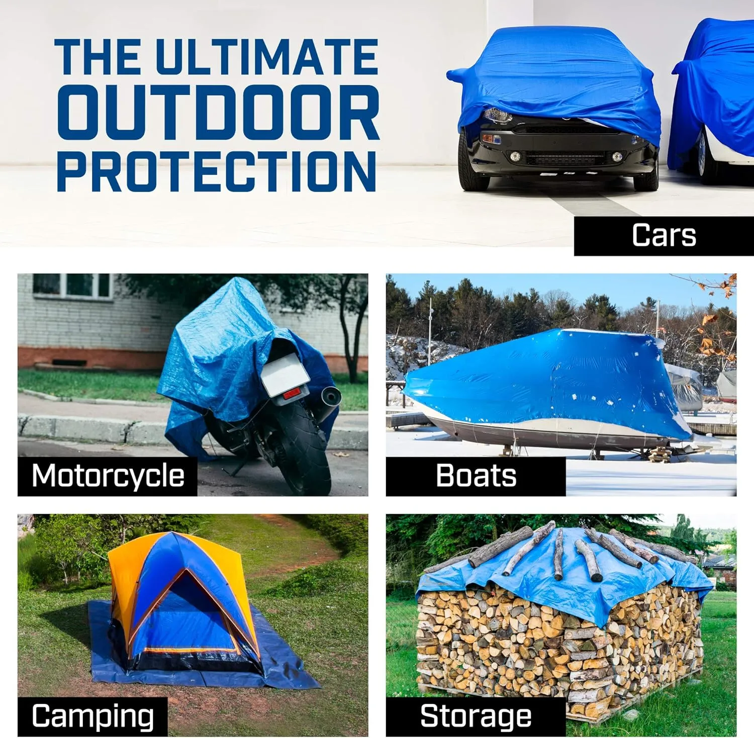 Grizzly Tarps by B-Air 14' x 30' Large Multi-Purpose Waterproof Heavy Duty Poly Tarp with Grommets Every 36", 8x8 Weave, 5 Mil Thick, for Home, Boats, Cars, Camping, Protective Cover, Blue