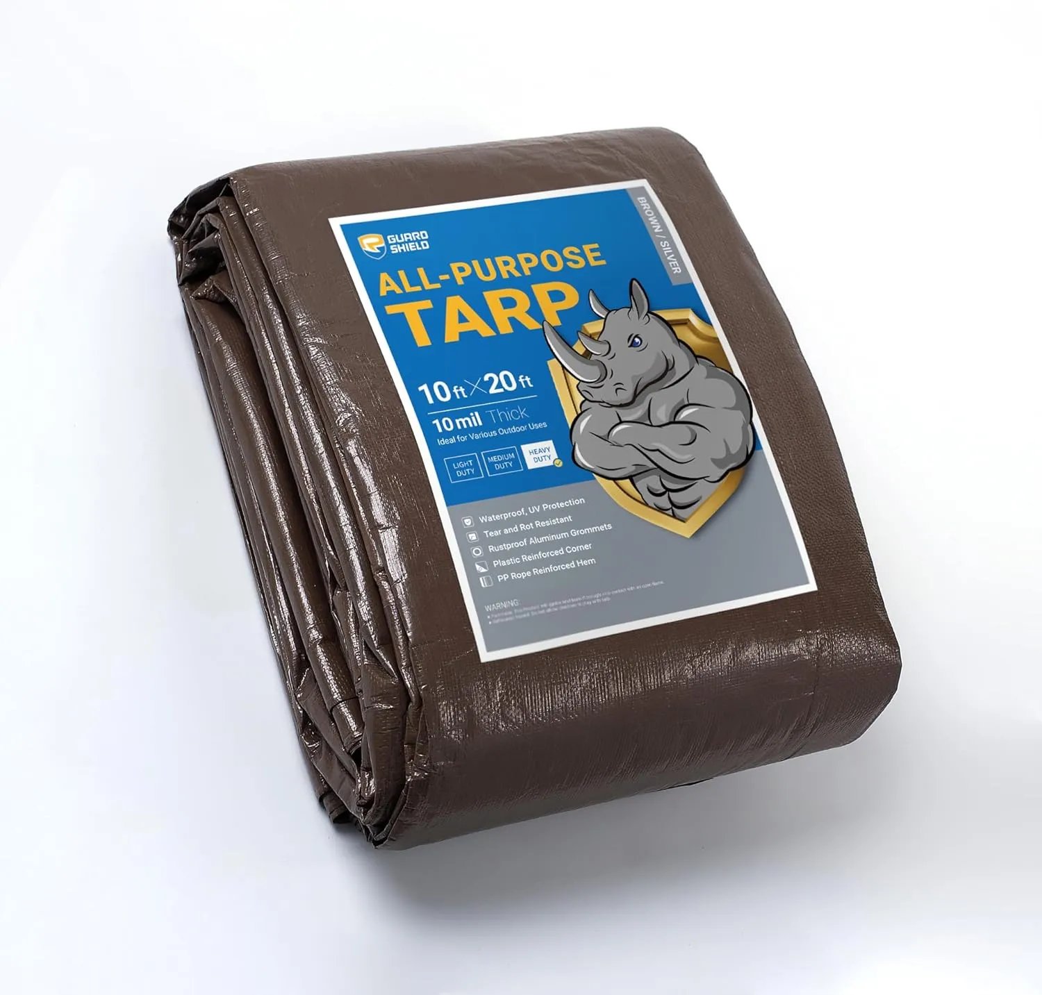 GUARD SHIELD Tarps Heavy Duty Waterproof 10x20 Feet Brown/Bright Silver Poly Tarp Cover Outdoor Thick UV Resistant Tarpaulin with Grommets 10mil